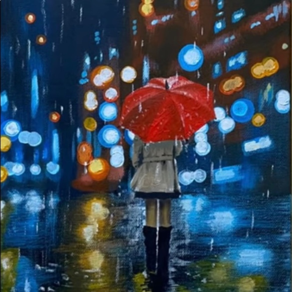 Rain and umbrella theme painting reference pictures